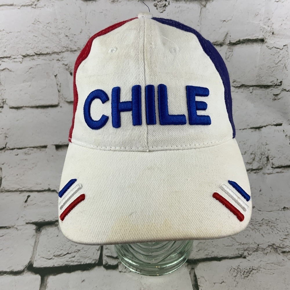 Chile Ball Cap Hat White Blue Red Jockey Strap Back Travel Souvenir